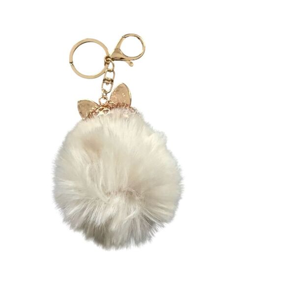Multicolor Faux Fur Fox Head Keychain with Rhinestone Detail - Picture 3 of 3